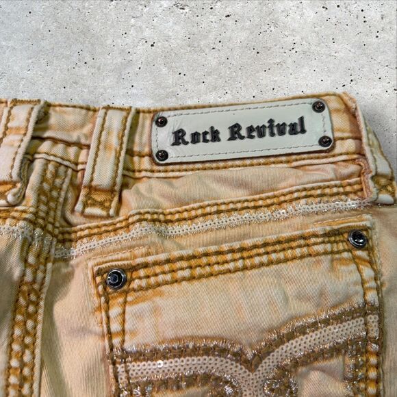 Rock Revival Blair AR13 Jean Shorts Women’s 27 Yellow Distressed Faded Bleached - Picture 4 of 8